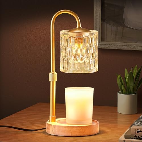 Briever Dimmable Candle Warmer Lamp with Timer, Height Adjustable Electric Candle Wax Warmer, Christmas Birthday Gifts for Women Mom, House Warming Gifts New Home Room Decor, Solid Wood Base by Briever