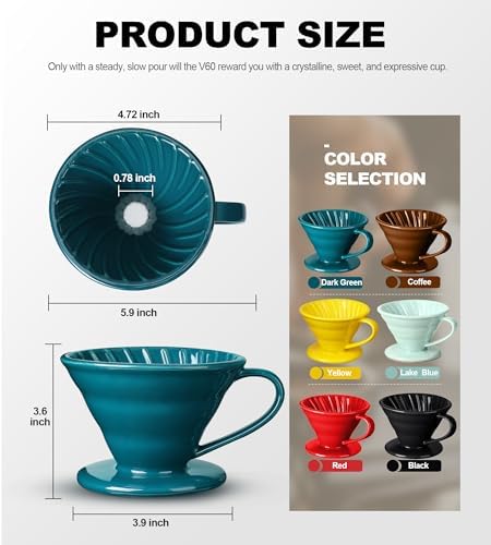 Pour Over Coffee Dripper - Ceramic Pour Over Coffee Maker Cone, Porcelain Coffee Drip, Pour Over Single Cup, Manual Brew Maker for Home, Cafe, Office - 1-4Cup, V60 Size 02 (Dark green) - Image 5