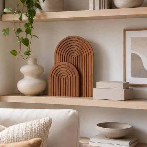 Chunful 2pcs Arch Cutting Board Boho Shelf Decor, Brown, Pine - Image 6