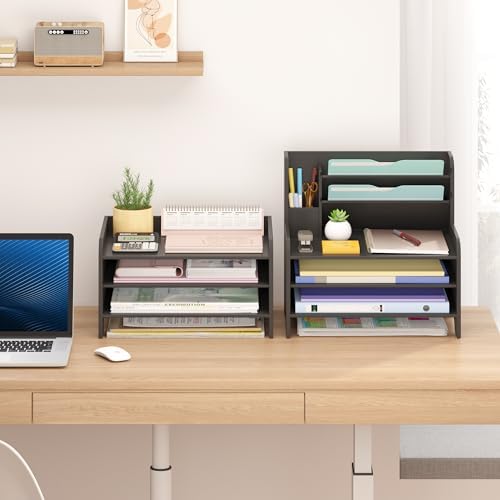Bamboo File Organizer for Desk, Desktop Paper Tray and Mail Holder - Image 2