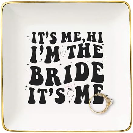 NZY It's Me Hi I'm The Bride-Future Mrs Engagement Gift for Bride to Be - Bridal Shower & Bachelorette Party Gifts - Ceramic Jewelry Tray Trinket Holder Ring Dish by NZY
