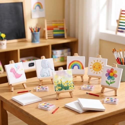 Fulmoon 20 Sets Mini Canvas Painting Kit for Kids, Square - Image 2