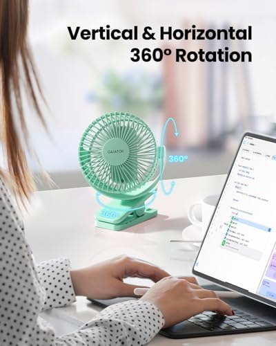Gaiatop Portable Clip on Fan Battery Operated, Small Powerful 3 Speed Quiet 360° Rotate, USB Rechargeable Mini Personal Cooling Fan for Desk Table Home Office Stroller Camping Women Gifts Green - Image 2