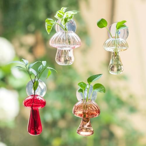 Glasseam Window Plant Propagation Station: 4Pcs Glass Hanging Mushroom Vase by Glasseam