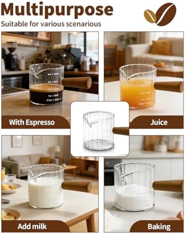 Espresso Measuring Cup 4 Oz, Espresso Glass Cups with Wood Handle, Milk Frothing Cup, Espresso Cup for Coffee, Milk, Tea or Maple Syrup Serving (Transparent, 4 oz) - Image 7