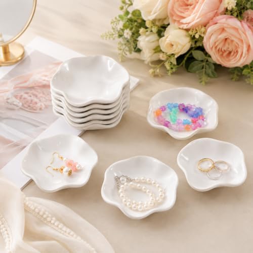 9 Pcs Ceramic Jewelry Dish Bulk White Lotus Leaf Shape Ring Holder Dish, Small Key Bowl Decorative Ring Tray, Ceramic Trinket Tray for Earrings, Rings, Key Bowl (White, 4.3in) - Image 5