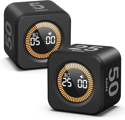 2 Pack - KADAMS Pomodoro Cube Timer Productivity Visual Timer - 5/10/25/50 Min Rotating Countdown (2, Black) by KADAMS
