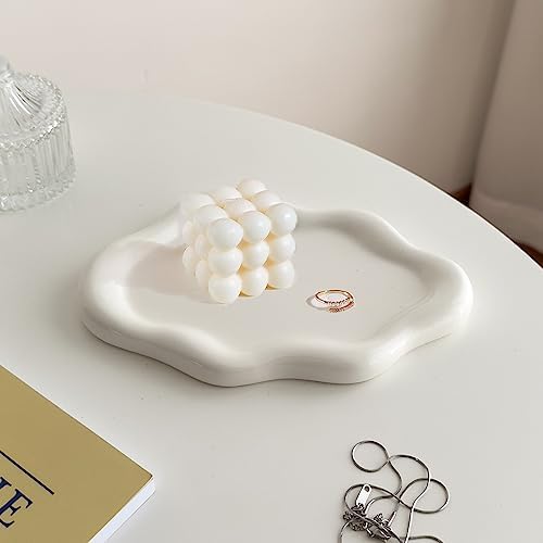 Ceramic Jewelry Dish for Women, Jewelry Tray Trinket Dish, Irregular Cloud Shape Ceramic Plate, Watch Keys Tray Ring Dish Holder for Mother's Day/Christmas/Thanksgiving/Birthday Gift(White) - Image 6