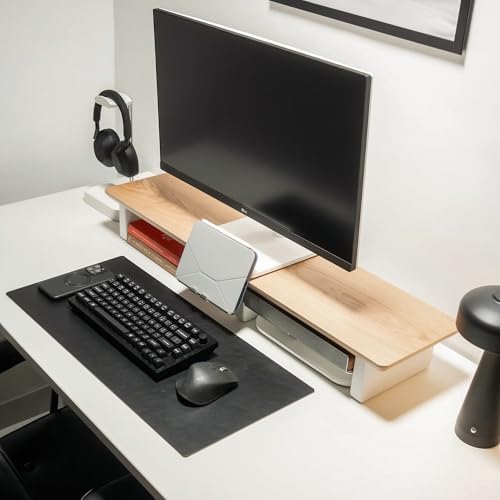 Raico Desk Cockpit Shelf Monitor Stand System Dual Screen Setup Wood Large Desk Accessory Organizer Unit (Oak, Medium v2 | 36 Inches) - Image 3