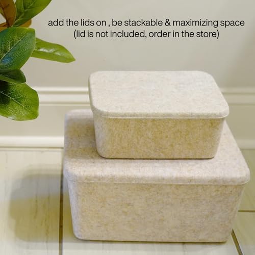 Welaxy Felt deep Storage Bin Natural lidded Drawer Organizer Caddy, Sand - Image 5