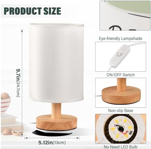 Positive Quoted Cute Crocodile Inspirational Bedside Table Lamps with USB Port for Bedroom LampSmall Nightstand Lamp Sturdy Linen Shade Wooden Base Decorative Lamps for Nursery Kids Reading Dorm Home - Image 4