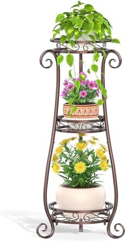 LASZOLA 3 Tiers Metal Corner Plant Flower Stand Tall Indoor Outdoor, Bronze by LASZOLA