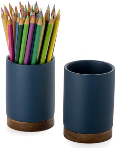 Ceramic Pen Holder for Desk, Pencil Cup, (Royal Blue, Set / 2) by Officepal