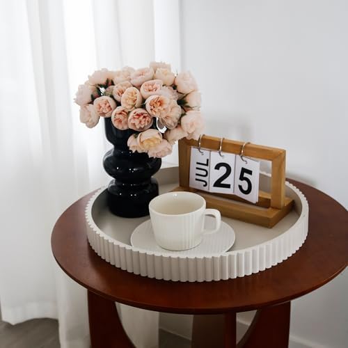 Round Decorative Tray for Coffee Table Decor, 11.8in Cream White Decorative Serving Tray for Kitchen Counter,bandejas decorativas, Wooden Serving Tray for Party - Image 5