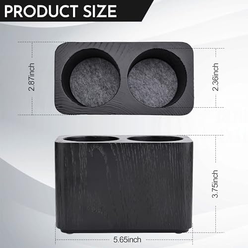Oak Solid Wood Pen &Pencil Holder for Desk, Office Stationery Organizer, Table Pencil Cup Stand,Desk Accessories Holder, Two Cups Practical Design. (Char Black) - Image 3