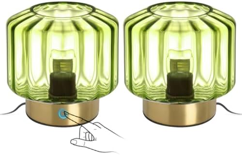 Glass Table Lamp of 2 Touch Table lamp Mid Century Modern lamp Gold Desk lamp nightstand lamp Green Glass Table Lamps Small Table Light for Bedside end Table Bedroom Living Room Office by Auwieou