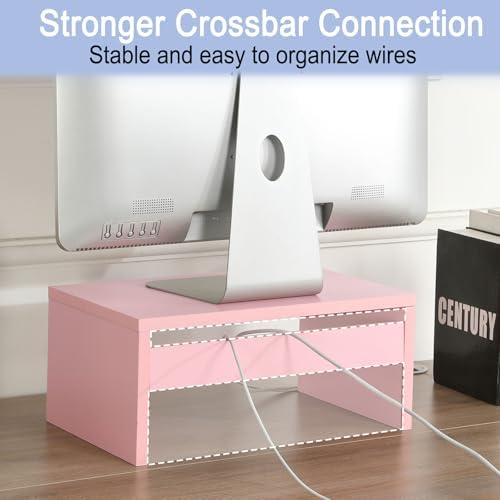TEAMIX Pink Monitor Stand - 6.7 inch Tall, Wood Riser, Desktop Organizer - Image 4