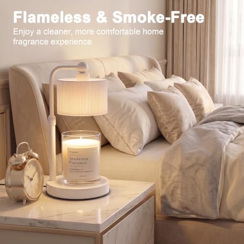 Candle Warmer Lamp with Timer, Modern Candle Warmer for Jar Candles, Electric Wax Warmer, Includes 2 Bulbs, Housewarming, Birthday Gift for Women, Mom - White Pleated - Image 5
