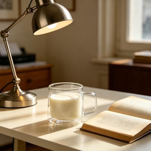 CNGLASS 10oz Glass Coffee Mugs,Double Wall Insulated Glass Mugs with Handle,Clear Espresso Mug for Latte,Cappuccino,Tea Bag,Set of 4 - Image 4