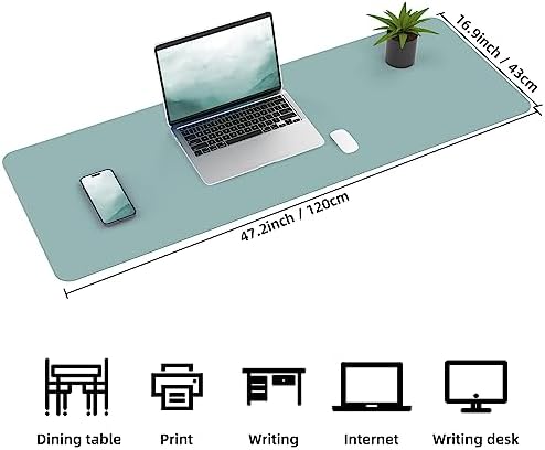 AFIING Leather Desk Pad Protector, 47" x 17" Large Desk Mat with Natural Cork & PU Leather, Mouse Pad, Non-Slip, Waterproof Desk Writing Pad for Office and Home (Light Blue) - Image 3