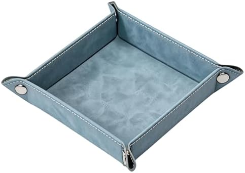 Valet Tray Desktop Storage Organizer – Vegan Leather Catchall Bedside Vanity Tray Nightstand Caddy Holder for Remote Controller, Watch, Keys, Phone, Wallet, Coin, Jewelry, Stone Blue by siduater