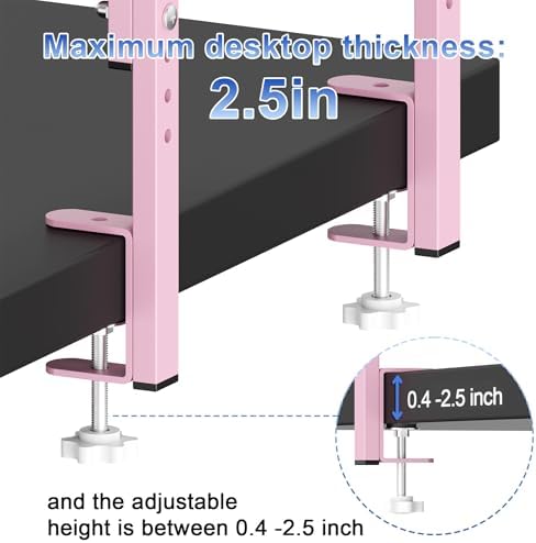 Spacrea Clamp on Desk Shelf, 2 Tier Office Desk Shelves Organizer, Wood Desktop Supplies Storage Rack, Desk Organizers and Accessories (Pink) - Image 6