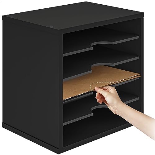 Ballucci 5-Tier File Organizer for Desk, Wooden Mail Sorter, Office Desk Organization, Paper Storage Organizers, Folder holder for desk, Letter Trays & Stacking Supports, Adjustable Shelves, Black - Image 6