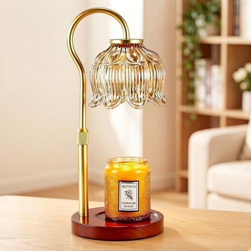 Dreamholder Electric Candle Warmer Lamp with Timer, Dimmable Candle Lamp with Adjustable Height, Glass Wax Melter for Jar Candles Wood Base Floral Home Decor Gifts for Women Mom, Walnut Wood by Dreamholder