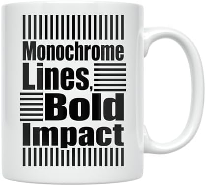 Minimalist Coffee Mug - Monochrome Lines Bold Impact - 11 oz White Ceramic - Modern Aesthetic - Image 2