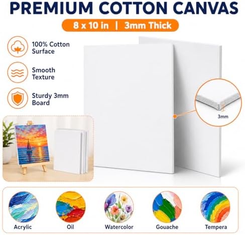 8 Pack 8 x 10 Inch Canvas Boards for Painting, Art Canvas Bulk for Drawing with Paint Brushes & 12 Colors Acrylic Paint, Mini Painting Canvas with Easel Set, Painting Kits for Adults Party Supplies - Image 5