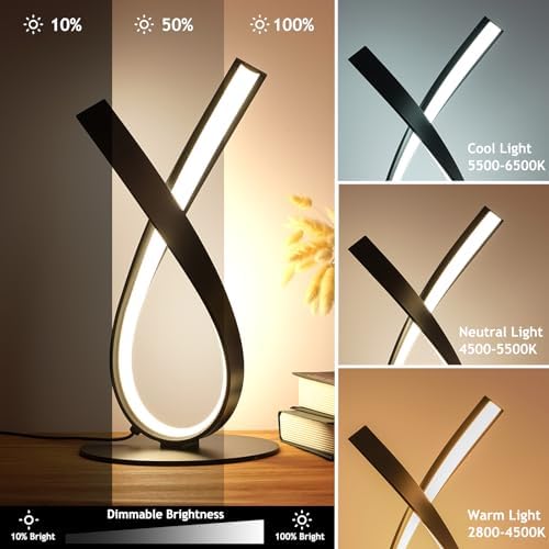 NUÜR Black Spiral LED Table Lamp, Stepless Dimmable Bedside Lamp - Image 3