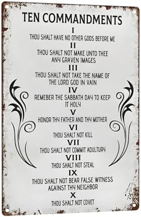 Vintage Ten Commandments Wall Decor Antique Bible Verse Christian Sign Metal Tin Sign 10 Commandments Wall Art Motivational Posters for Home Bedroom Living Room Office Room Decor 8x12 Inch by C-CHAIN