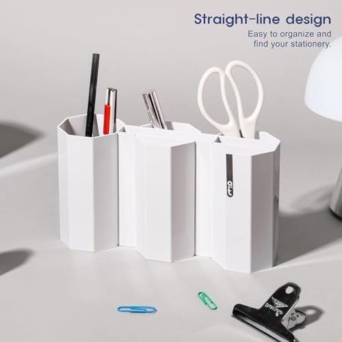 Octagonal Desk Organizer [Arctic White] - Multi-Compartment Aesthetic Pen Holder, Divided Pencil Cup for Office & Home, Modern Stationery Storage, Traditional K-Design Motif (Made in Korea) - Image 5