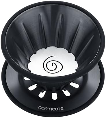 Normcore 2-in-1 Pour Over Coffee Dripper, Brews 1-2 Cups Coffee Brewer, Use Dual Brew Modes Cone or Flat-Bottom Paper Brewer, Titanium Coated 304 Stainless Steel, Black by NORMCORECOFFEETOOLS