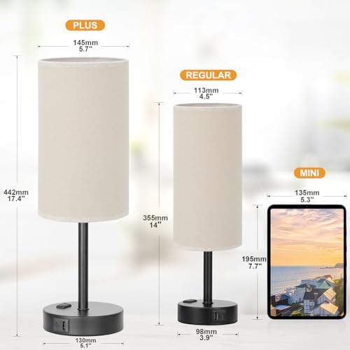 Fenmzee 17.4" Beige Lamp for Bedroom - Dimmable Touch, USB A+C, AC Outlet - Image 2