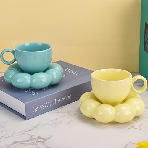 Koythin Ceramic Coffee Mug with Saucer Set, Creative Cute Cup with Sunflower Coaster for Office and Home, Dishwasher and Microwave Safe, 6.5 oz/200 ml for Tea Latte Milk (Lemon Yellow) - Image 5