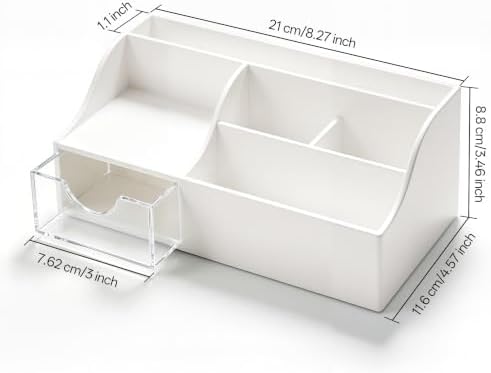 HBlife Acrylic Desk Organizer with Drawer, Pen & Pencil Holder, Multifunctional Desktop Caddy for Office Supply and Organization (White, 2 Pack) - Image 2