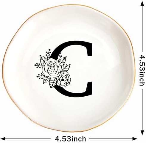 JoycuFF Initial C Ceramic Jewelry Tray, Bridesmaid Bride Gifts, Mothers Day Christmas Anniversary Engagement Birthday Gifts for Women Couples, Trinket Dish for Rings Earrings Necklaces Bracelets Keys - Image 6