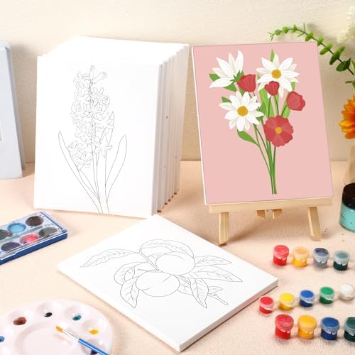 Engrowtic 12 Pcs 8 x 10 Flower Fruit Pre Drawn Canvas to Paint for Adults - Image 2