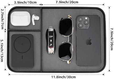 SENEN Leather Tray, Stylish and Organized Multifunctional Tray, for Table Entryway, Premium PU Leather, Catchall Tray for Keys, Watch, Wallet, Jewelry, and More (Black Frame) - Image 6