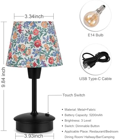 UMEXUS 9.8'' Small Cordless Table Lamp, 5200mAh Battery Operated Touch Lamp - Image 6