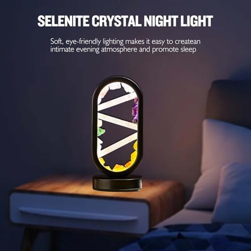 Runyangshi Crystal Table Lamp Night Light Natural Selenite & Colour Crystal Raw Stone Bedside Lamp with 3 Adjustable Light Colours Suitable for Home Decoration, Bedroom Office Desk Lighting - Image 6