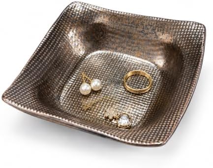 Jewelry Dish, Gold Ceramic Deep Square Ring Tray by Unknown