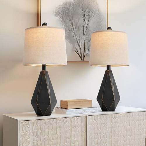 PoKat 20.25'' Table Lamps Set of 2, Bedside Lamp for nightstand, Small Farmhouse Lamps for Bedroom, Black Bedroom Lamps for Living Room, Nursery, Black, Suitable for Small Place by Pokat