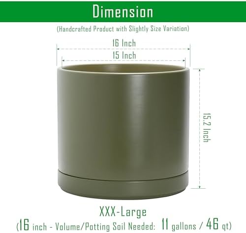 D'vine Dev 16 Inch Ceramic Planter Pot, Olive, 94-O-H-J - Image 3
