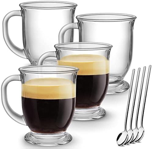 Mfacoy Glass Coffee Mugs Set of 4, 15 Oz With Handles for Hot Beverages by Mfacoyisalifestylebrand