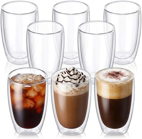 DOPUDO 17oz Double Wall Glass Coffee Mugs Set of 8, Insulated Coffee Mug, Clear Borosilicate Glass Coffee Cups for Cappuccino, Tea, Lightweight and Microwave Safe by DOPUDO