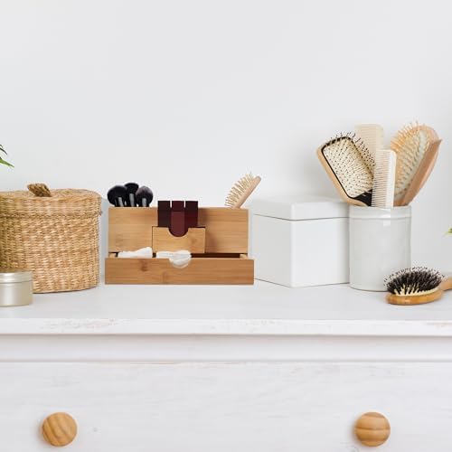 Relaxdays Bamboo Desk Organiser, 2 Drawers, 3 Compartments, H x W x D: 12 x 24 x 14.5 cm, Office Organiser, Natural - Image 5