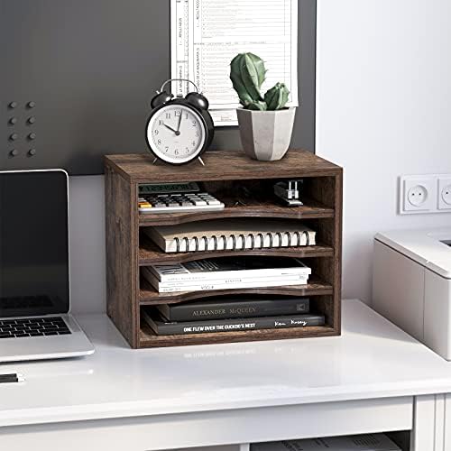 Snughome Vintage Wood File Organizer Desktop, 13.4’’ Document Letter Mail Tray Sorter with 3 Adjustable Shelves, Wooden Desktop Paper File Sorter Holder for School Home Office Supplies - Image 4