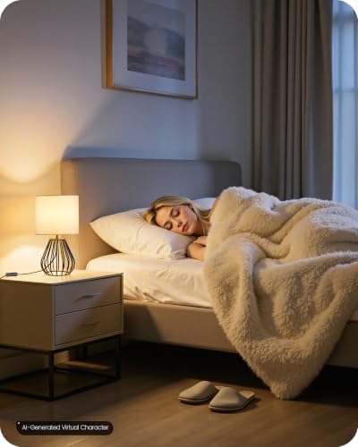 Small Table Lamp for Bedroom, Modern Bedside Lamp with White Linen Lampshade & Black Metal Base, 2700K LED Bulb Included, Decorative Nightstand Lamp for Living Room, Entryway, W06TL05 - Image 2